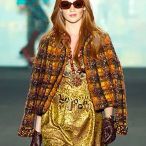 ANNA SUI Y2K Vintage 2005 Runway Wool Mohair Tweed Plaid Jacket Size 2 - Picture 3 of 15